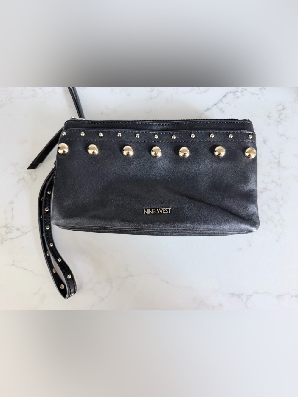 Vintage Nine West Black Studded Wristlet with Gold Accents